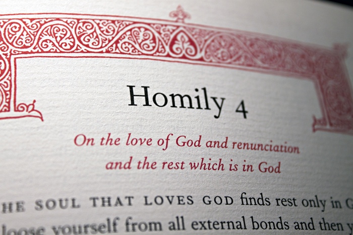 Detail of the first page of Homily 4 of the Ascetical Homilies showing what laid paper looks like 