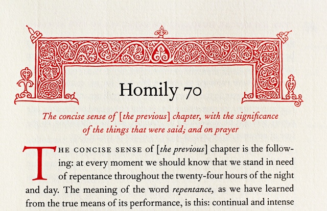 Photo of page with the title of Homily 70 in our monastery's second edition of the Ascetical Homilies